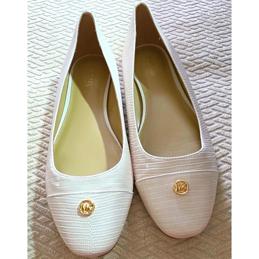 Michael Kors Women’s White Logo Textured Ballet Slip-On Flats Comfort US 8 M